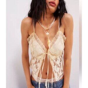Glassons Lace Tie-Front Cami Top - Nude/Beige (Size Small)